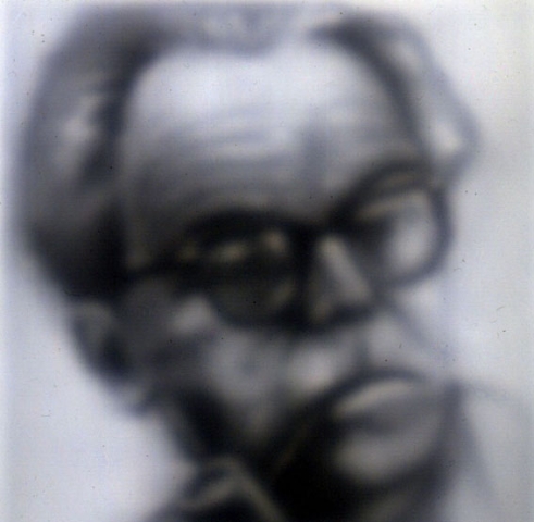 Stephan Kaluza, Distanz Max Frisch, 2001, Öl auf Leinwand, Plexiglas, 93 x 93 cm          